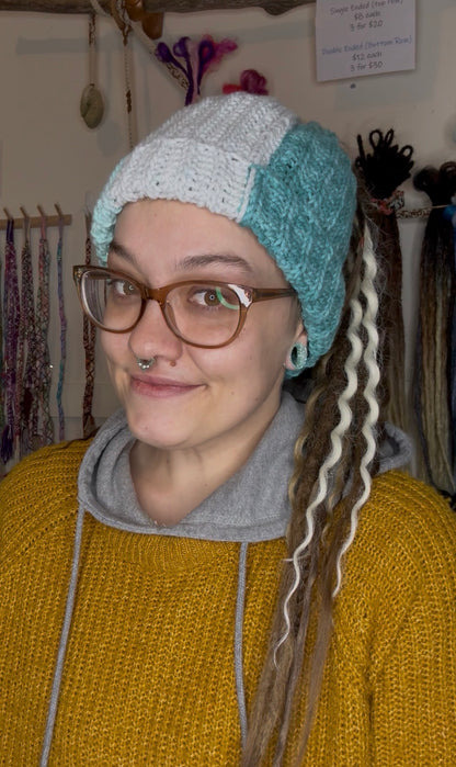 Blue Mixed Colour Beanie With Hole
