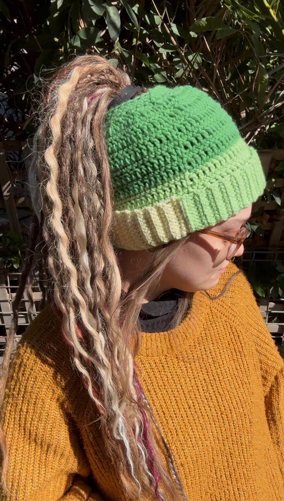 Light Green Mixed Colour Beanie With Hole