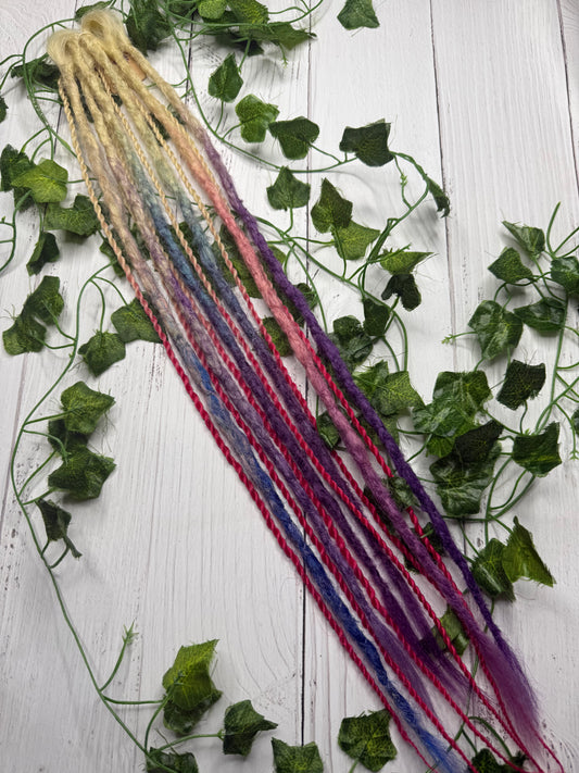 Set of 11, 60-67cm Blonde to Purple Pink and Blue Synthetic Extensions