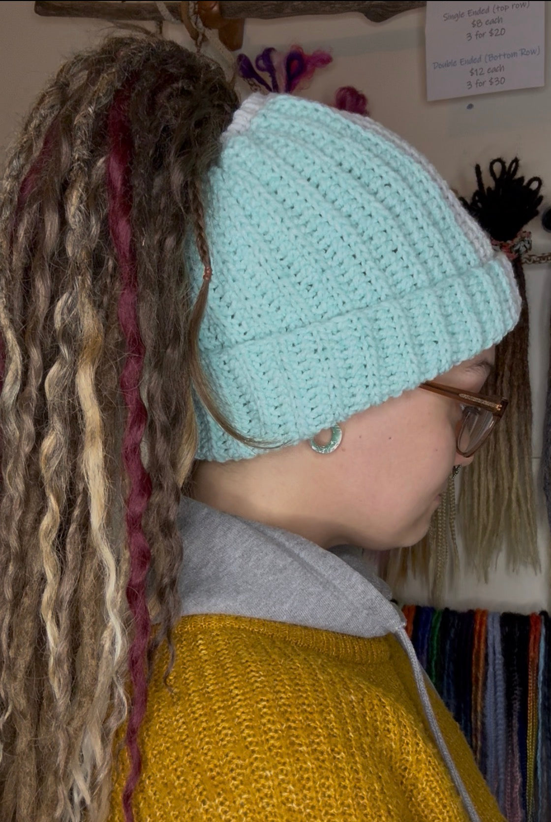 Blue Mixed Colour Beanie With Hole