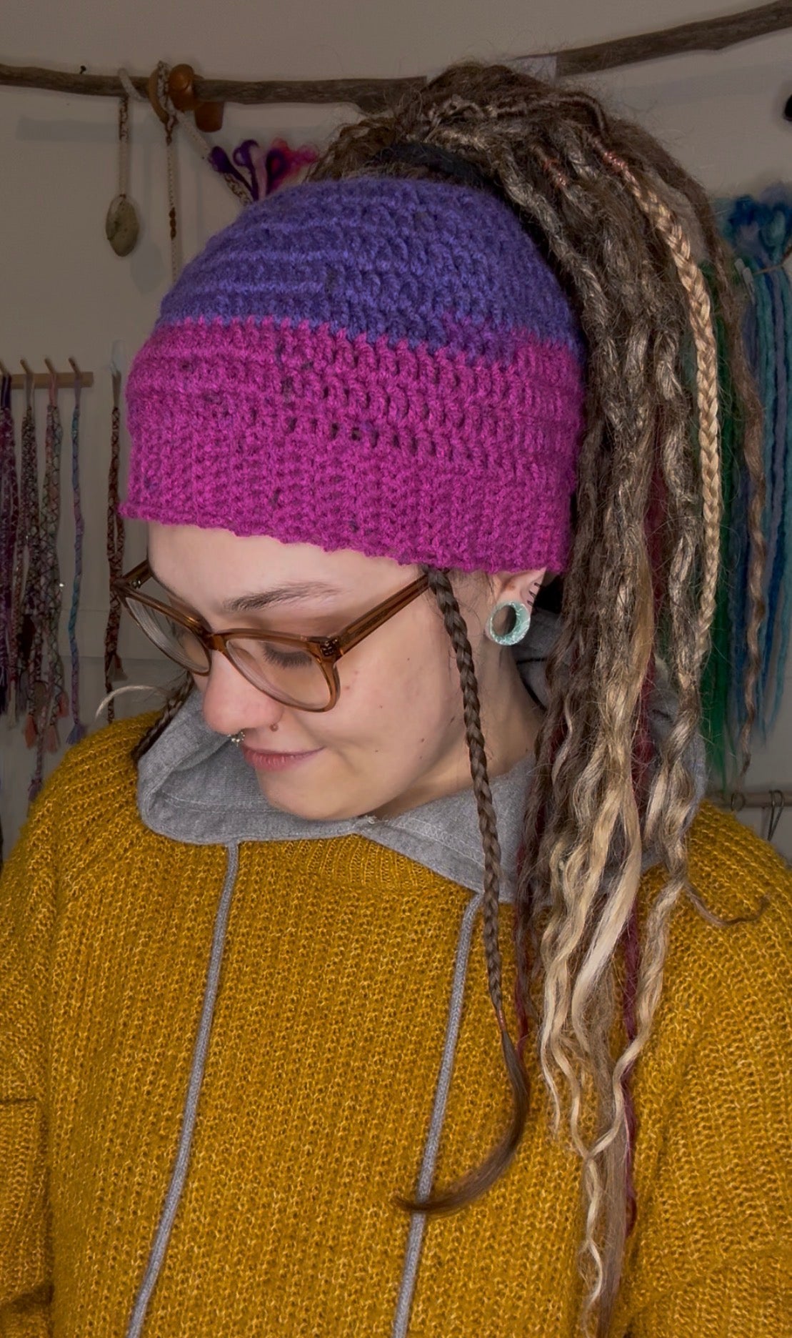 Purple Mixed Colour Beanie With Hole