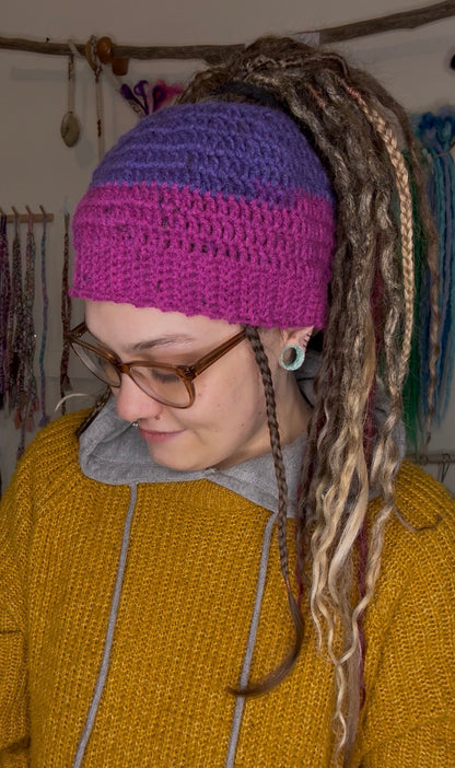Purple Mixed Colour Beanie With Hole