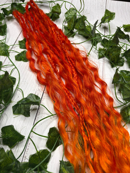 Set of 9 Red-Orange Mixed Texture Synthetic Dreadlock Extensions (only available for online purchase)