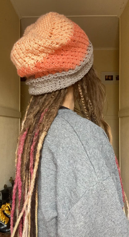 Grey/Orange Handmade Beanie