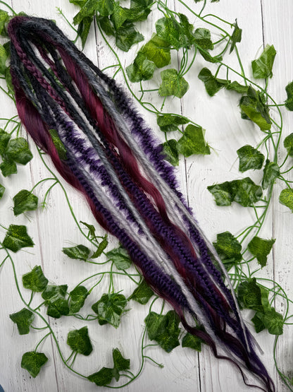 Set of 6, 55-64cm Deep Purple/Grey Mixed Texture Synthetic Extensions