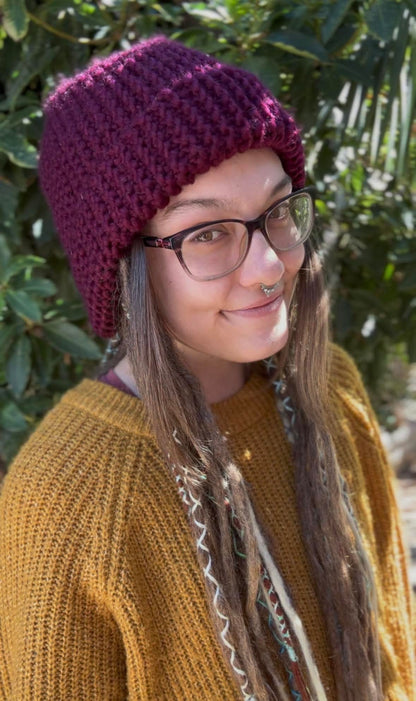 Thick Maroon Handmade Beanie