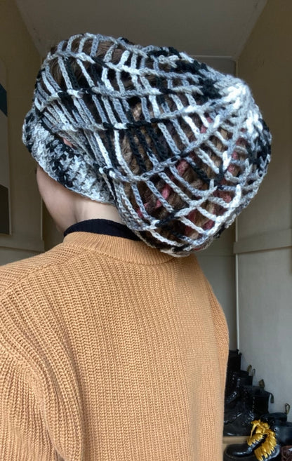 Black / Grey  Handmade Net Style Beanie