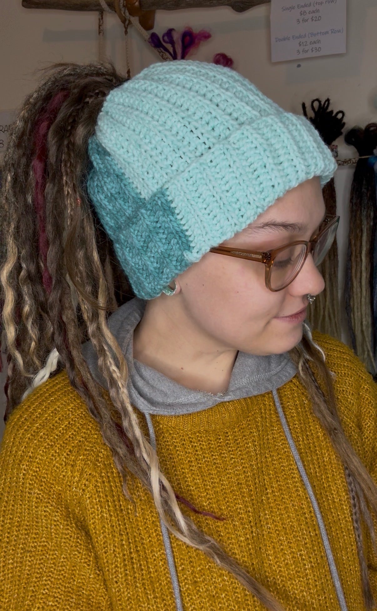 Blue Mixed Colour Beanie With Hole