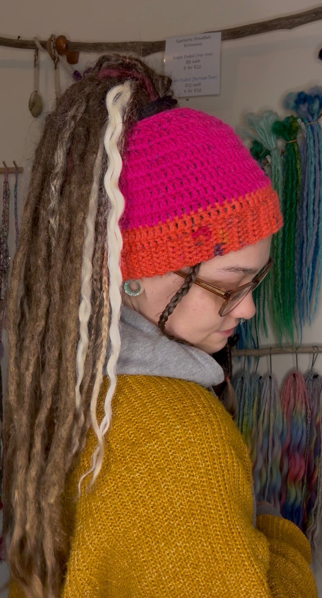 Pink and Orange speckled Beanie With Hole
