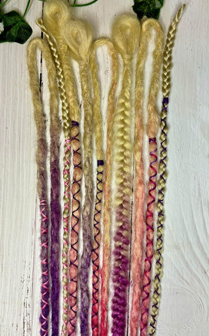 Set of 8, 49-52cm Blonde to Pink/Purple Synthetic Extensions