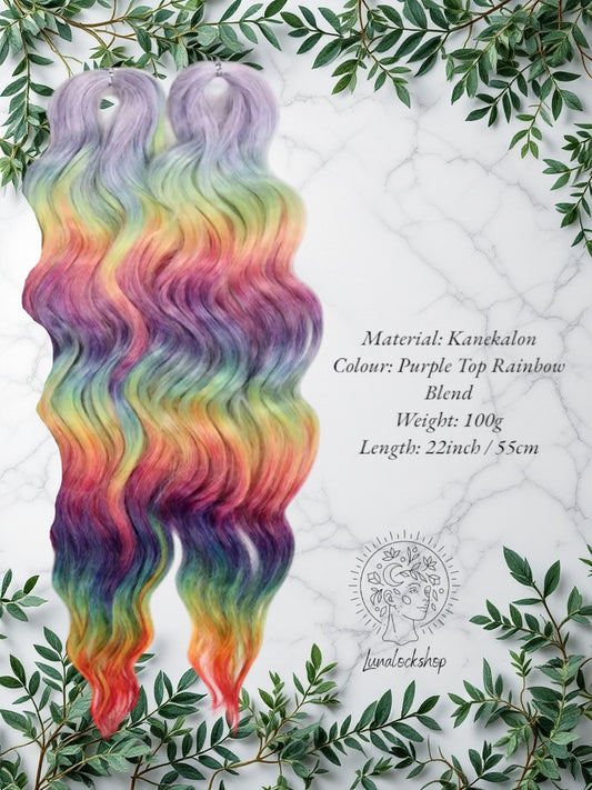 Purple Top, Rainbow Blend Anna Wave Synthetic Hair 55cm 100g (only available for online purchase)