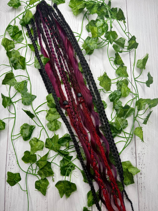 Set of 8, 62-66cm Black Cherry Rogue Blend Mixed Texture Synthetic Extensions