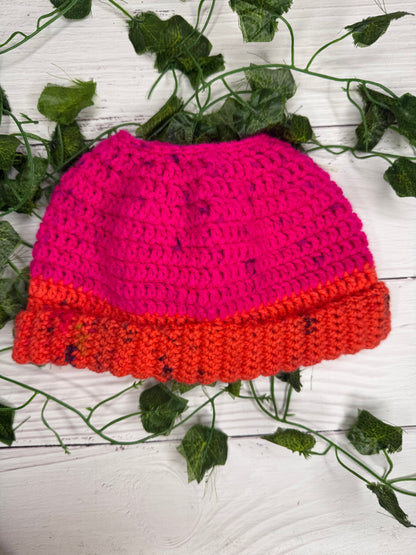 Pink and Orange speckled Beanie With Hole