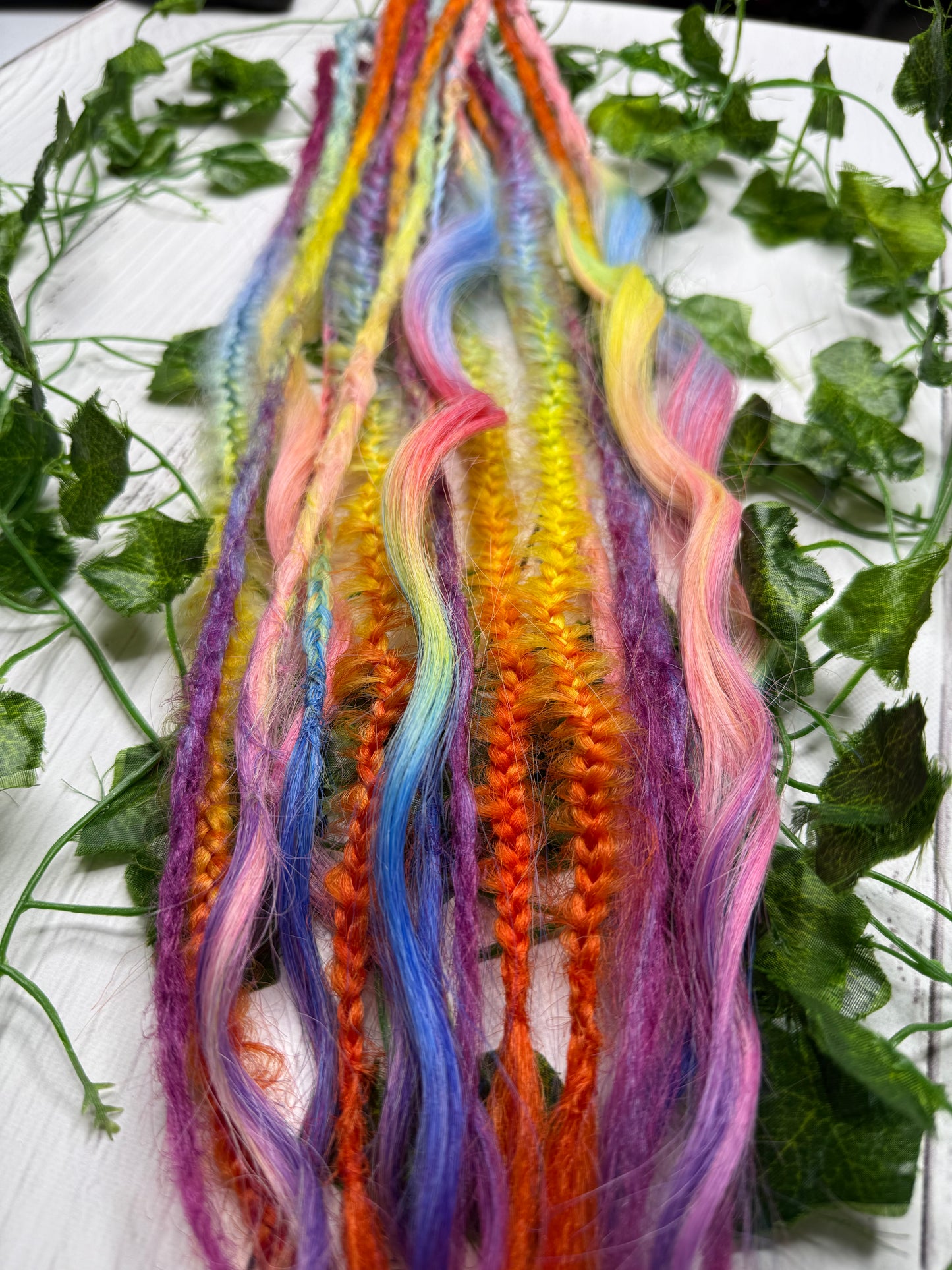 Set of 8, 56-65cm Rainbow Explosion Mixed Texture Synthetic Extensions
