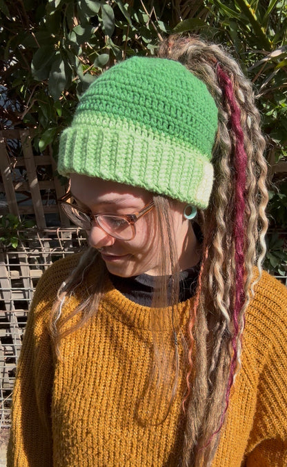 Light Green Mixed Colour Beanie With Hole
