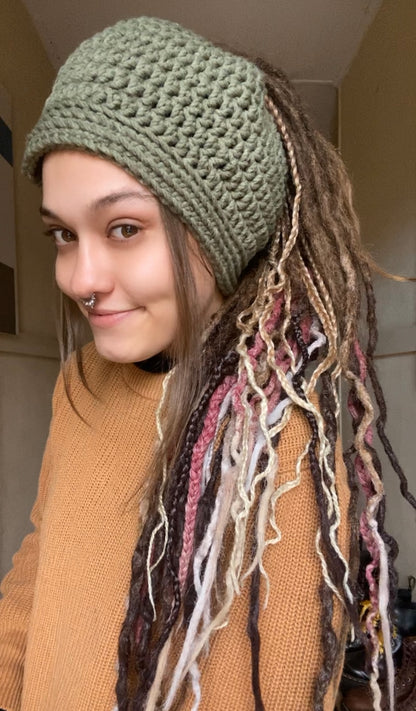 Earthy Green Handmade Beanie with hole