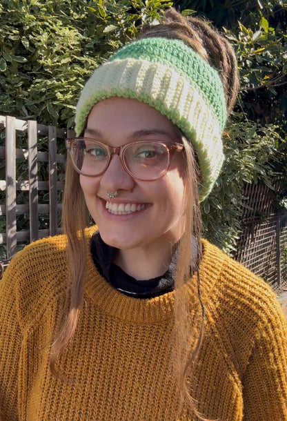 Light Green Mixed Colour Beanie With Hole