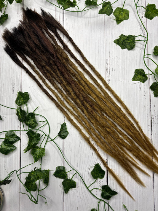 Set of 18 dark brown to caramel brown ombre synthetic extensions (only available for online purchase)
