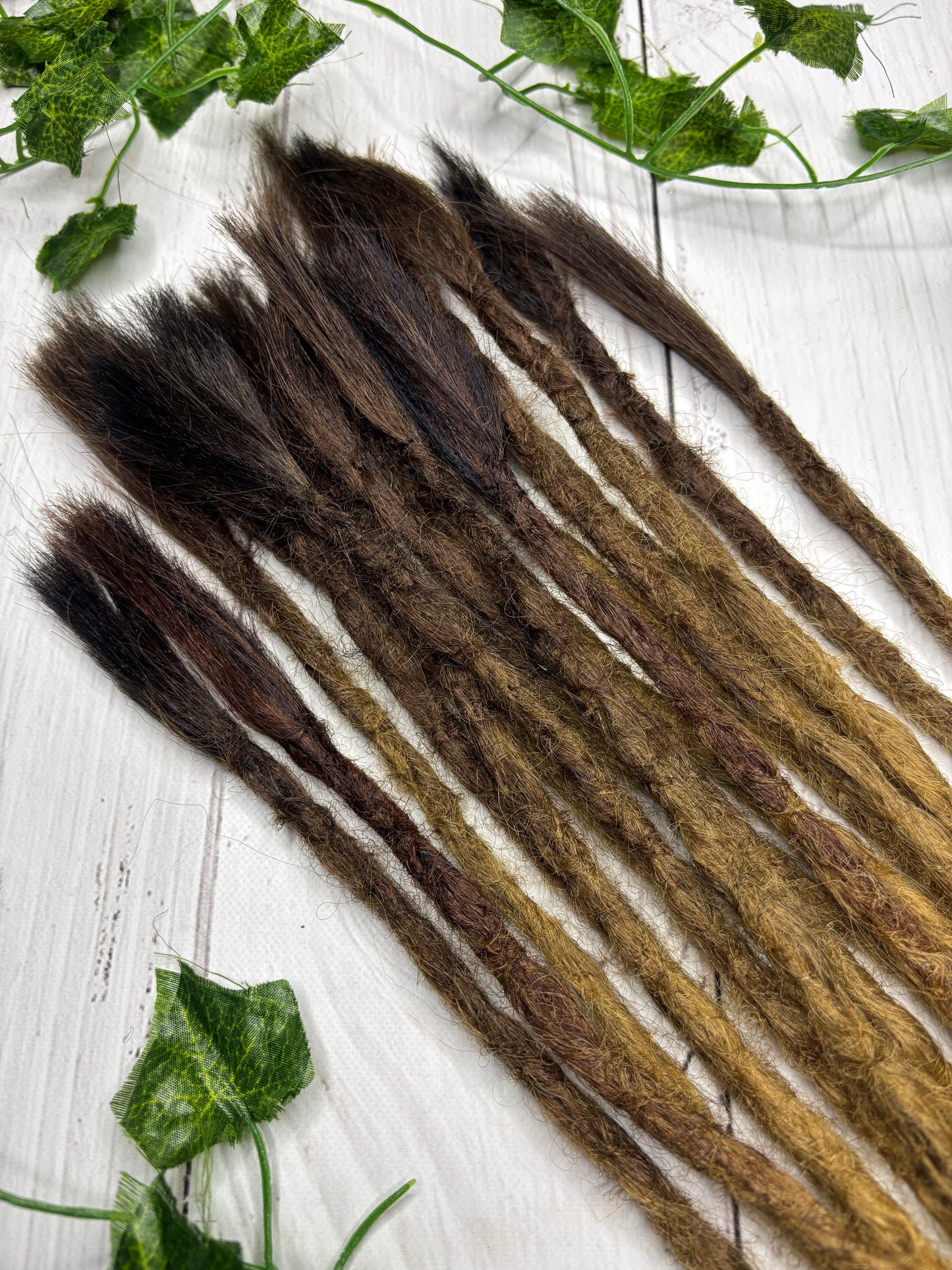 Set of 18 dark brown to caramel brown ombre synthetic extensions (only available for online purchase)